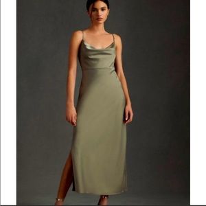 BHLDN Cali Satin Charmeuse Midi Dress in MOSS